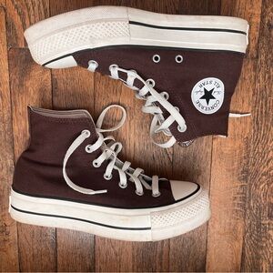 Converse Platform High Top Sneakers in Dark Brown and White